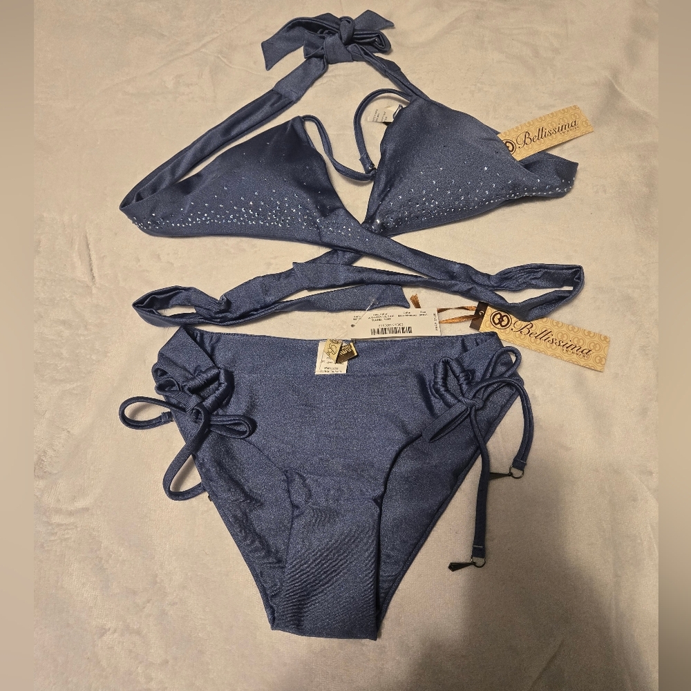 NWT Bellisima Swimwear Blue Diamond Set bikini/Top Size S